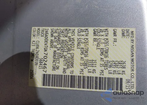 2016 Nissan Frontier Sv z USA, uszkodzony, nr VIN 1N6AD0EV7GN702467